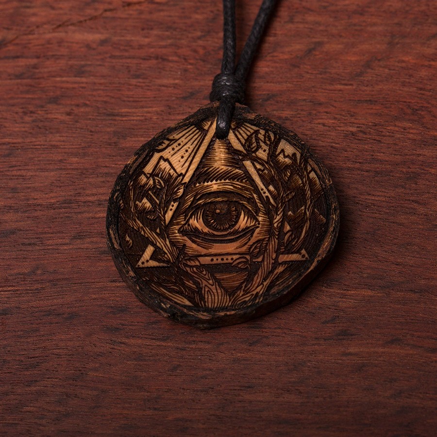 Allsehendes Auge Kette Holzschmuck aus Naturholz