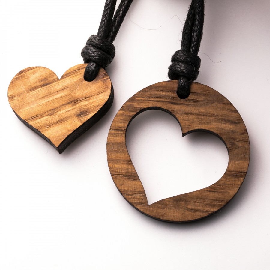 Herz Pärchen rund Kette Holzschmuck aus Naturholz