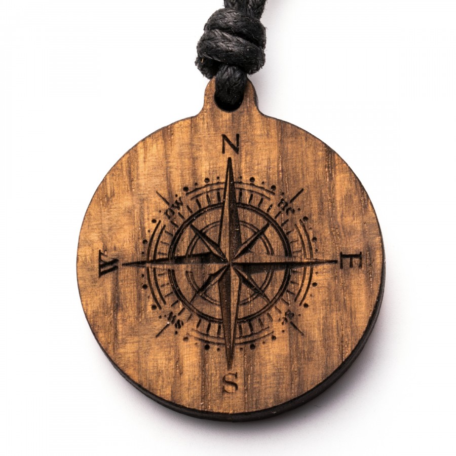 Kompass Kette Holzschmuck aus Naturholz