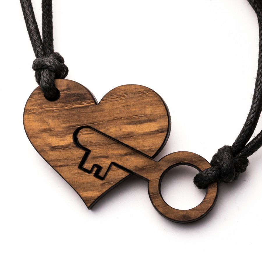 Pärchen Herz Schlüssel simpel Kette Holzschmuck aus Naturholz
