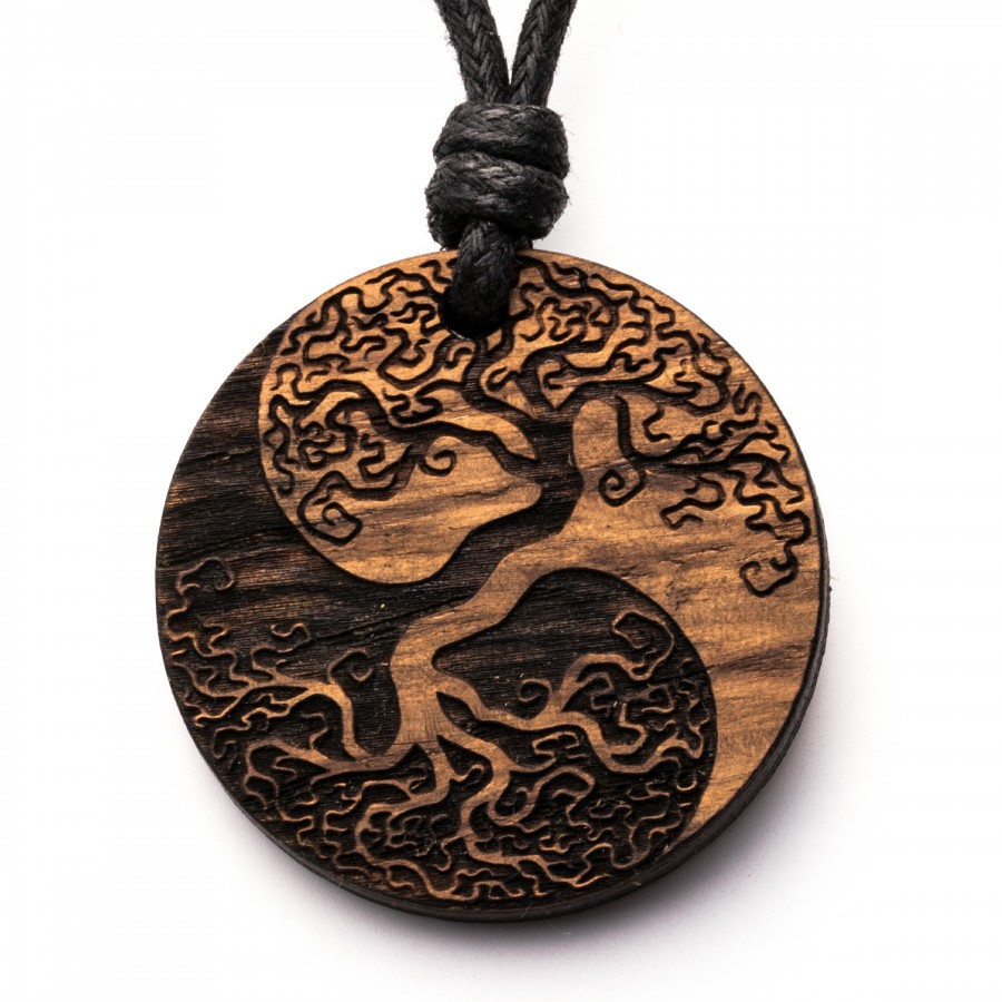 Yin Yang Baum Kette Holzschmuck aus Naturholz