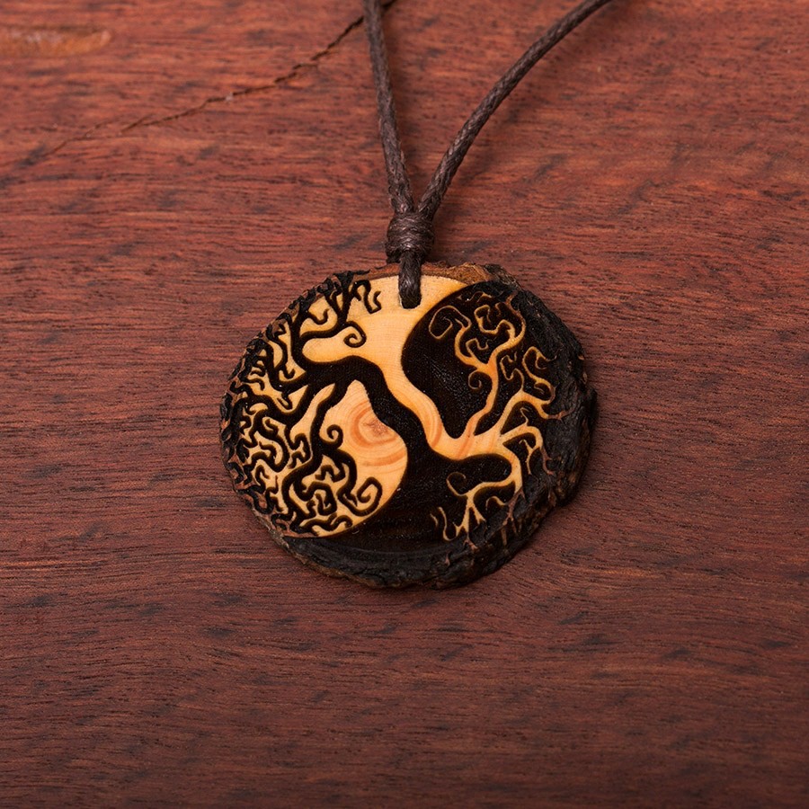 Baum des Lebens Yin Yang Kette Holzschmuck aus Naturholz