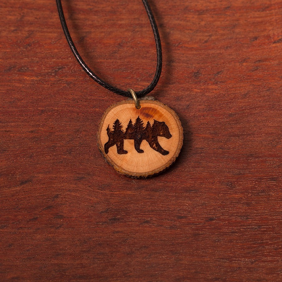 Bär Natur Kette Holzschmuck aus Naturholz