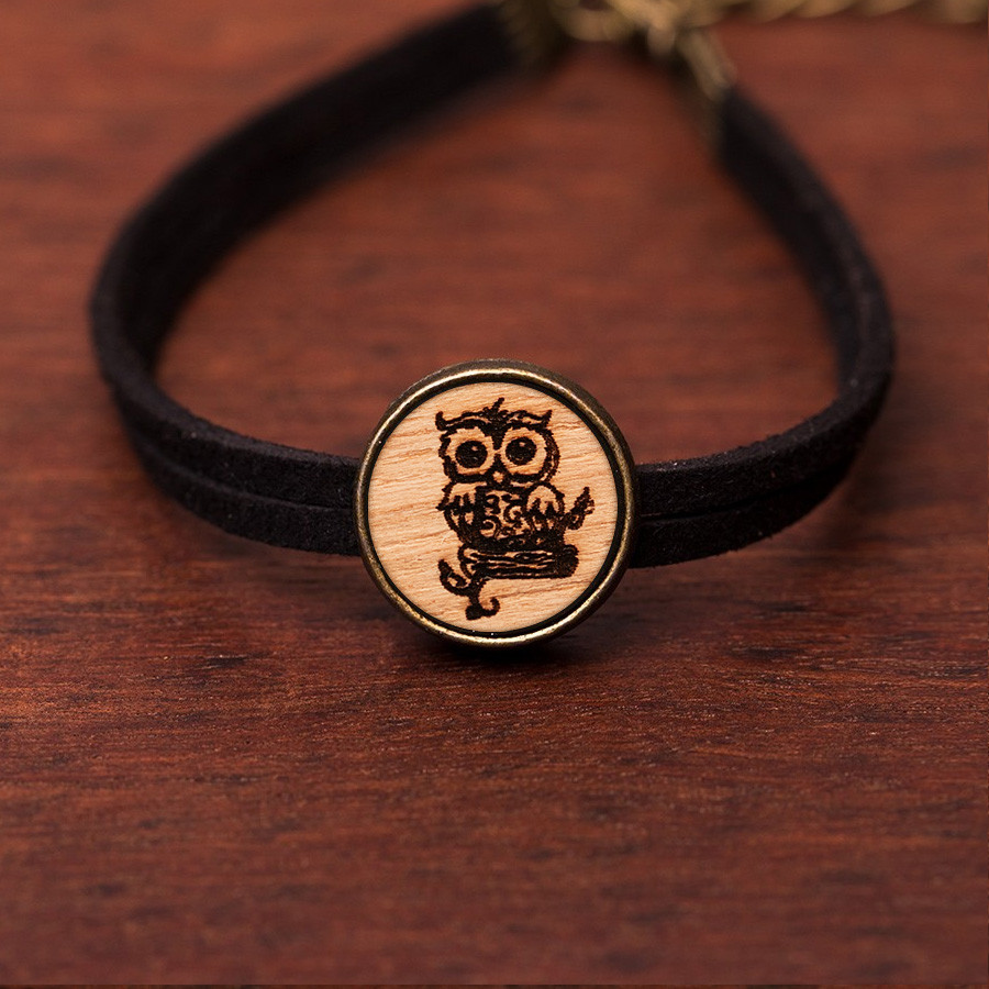 Eule süß Armkette Holzschmuck aus Naturholz