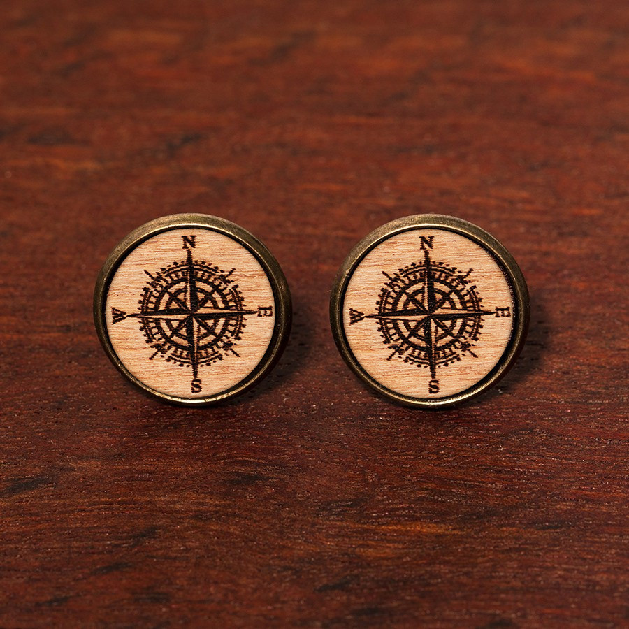 Kompass Ohrstecker Holzschmuck aus Naturholz