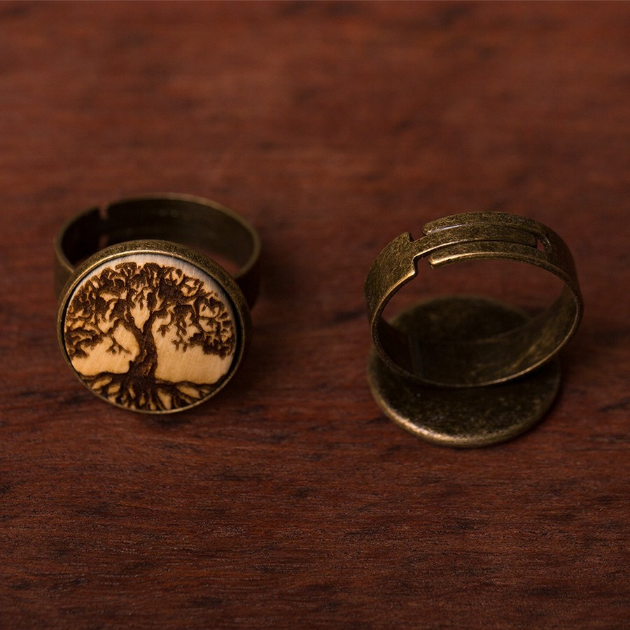 Baum des Lebens 2 Ring Holzschmuck aus Naturholz
