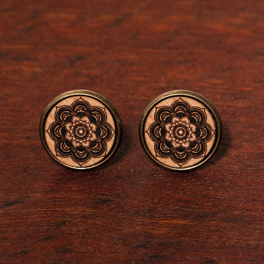 Mandala Blume Ohrstecker Holzschmuck aus Naturholz