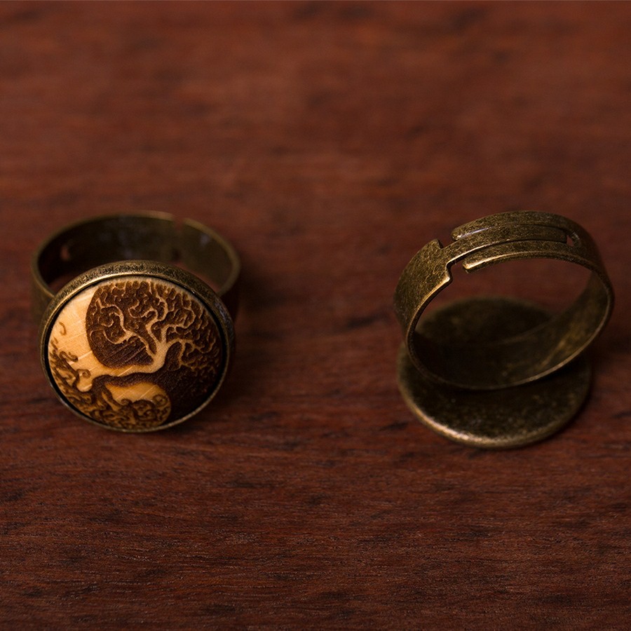 Baum des Lebens Yin Yang Ring Holzschmuck aus Naturholz