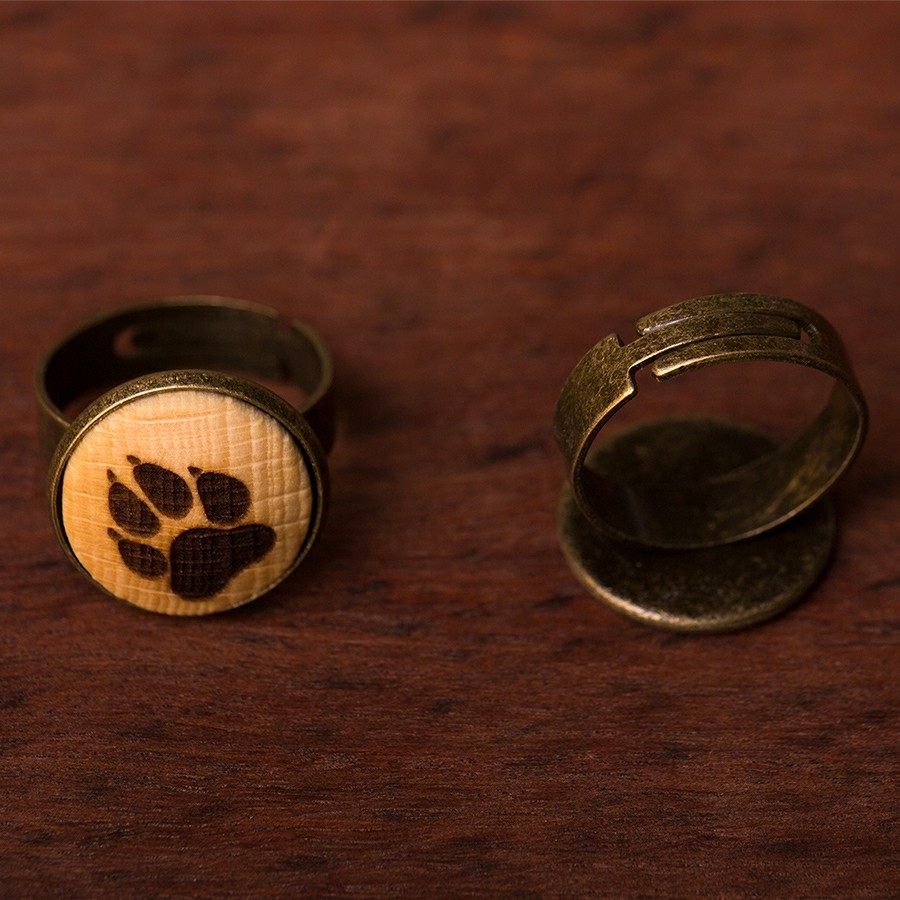 Pfote Hund Ring Holzschmuck aus Naturholz