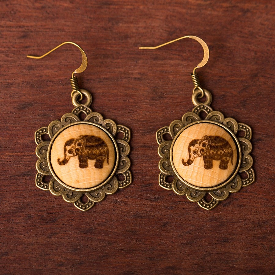 Ohrringe mit Elefant aus echten Olivenholz handgefertigt Holzschmuck Schmuck aus