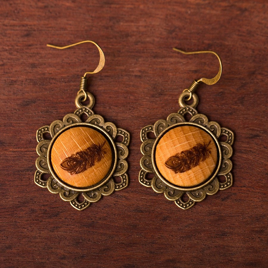 Feder Ohrringe Holzschmuck aus Naturholz