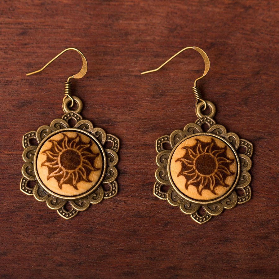 Sonne Ohrringe Holzschmuck aus Naturholz