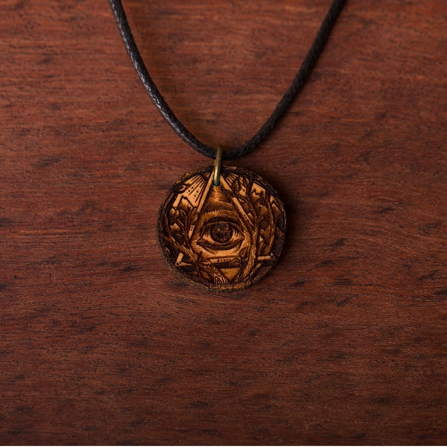Allsehendes Auge Kette Holzschmuck aus Naturholz
