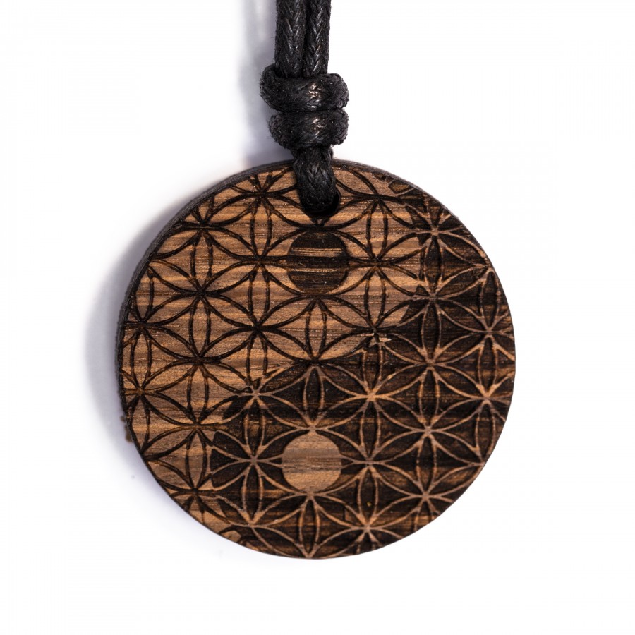 Yin Yang Blume des Lebens Kette Holzschmuck aus Naturholz