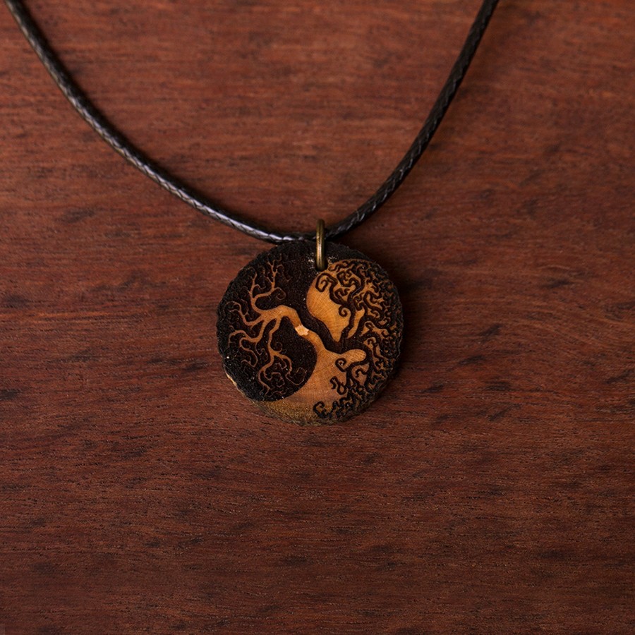 Baum des Lebens Yin Yang Kette Holzschmuck aus Naturholz