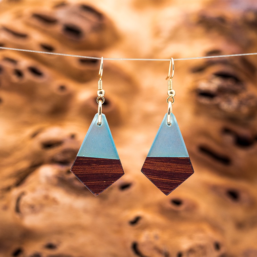 Epoxid Kristallohrringe 3197 Holz Kristall aus Holz und Harz / Resin, Schmuck / Halsketten