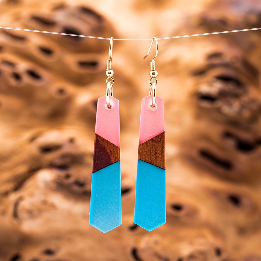 Epoxid Kristallohrringe 3198 Holz Kristall aus Holz und Harz / Resin, Schmuck / Halsketten