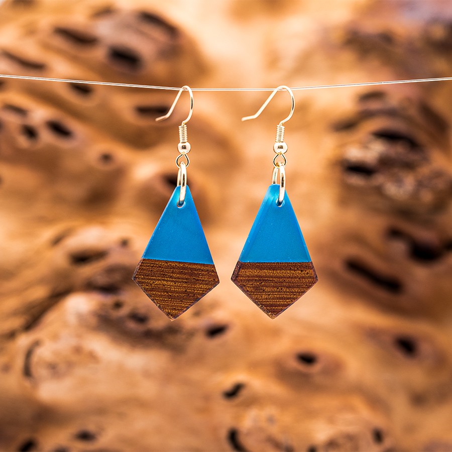 Epoxid Kristallohrringe 3203 Holz Kristall aus Holz und Harz / Resin, Schmuck / Halsketten