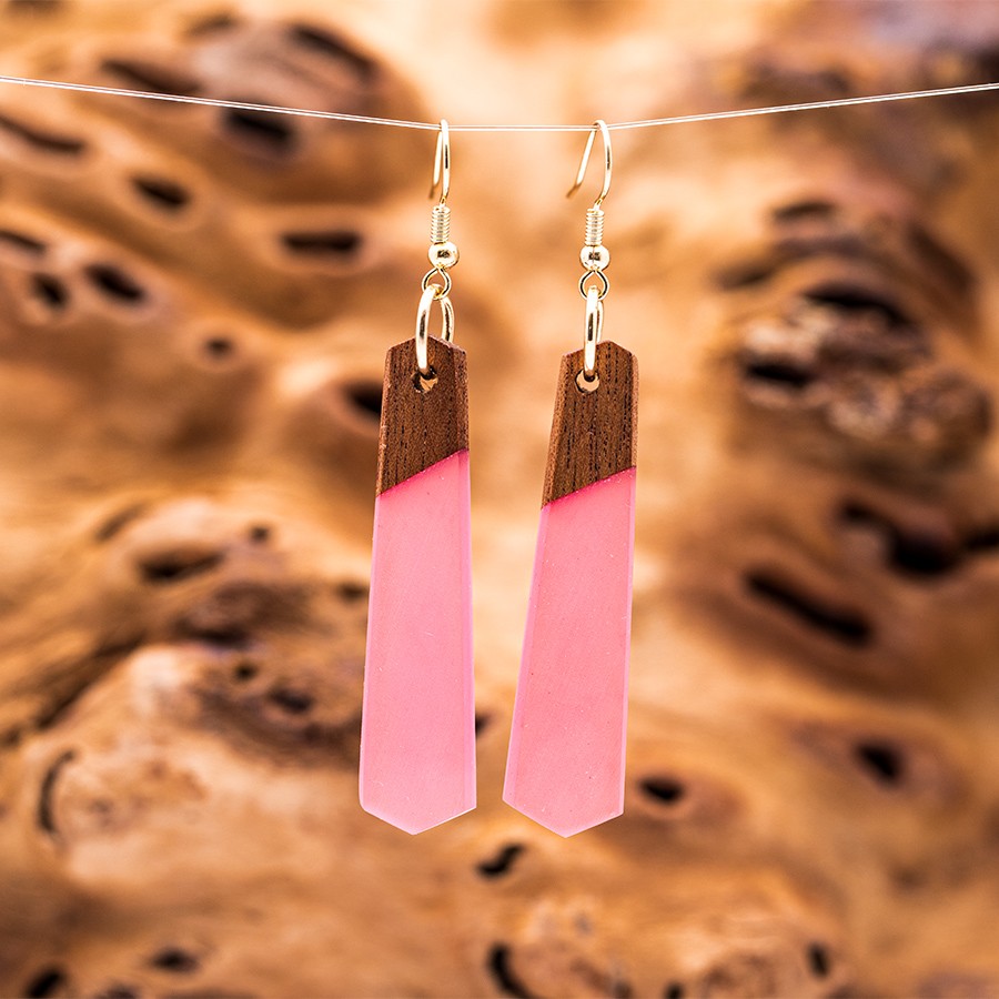 Epoxid Kristallohrringe 3206 Holz Kristall aus Holz und Harz / Resin, Schmuck / Halsketten