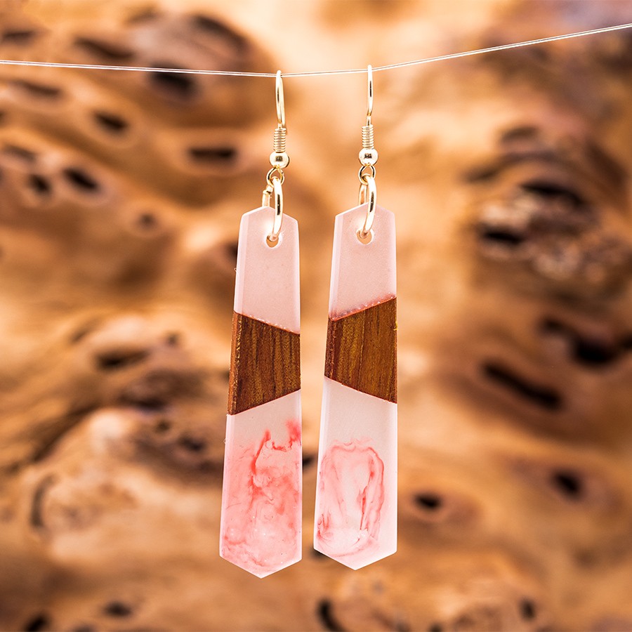 Epoxid Kristallohrringe 3209 Holz Kristall aus Holz und Harz / Resin, Schmuck / Halsketten