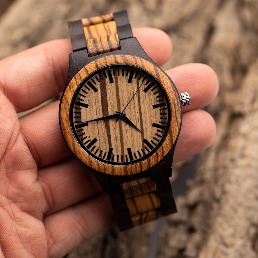 Armbanduhr Ebenholz mit Zebraholz 5615 Lifestyle Holzschmuck aus Naturholz