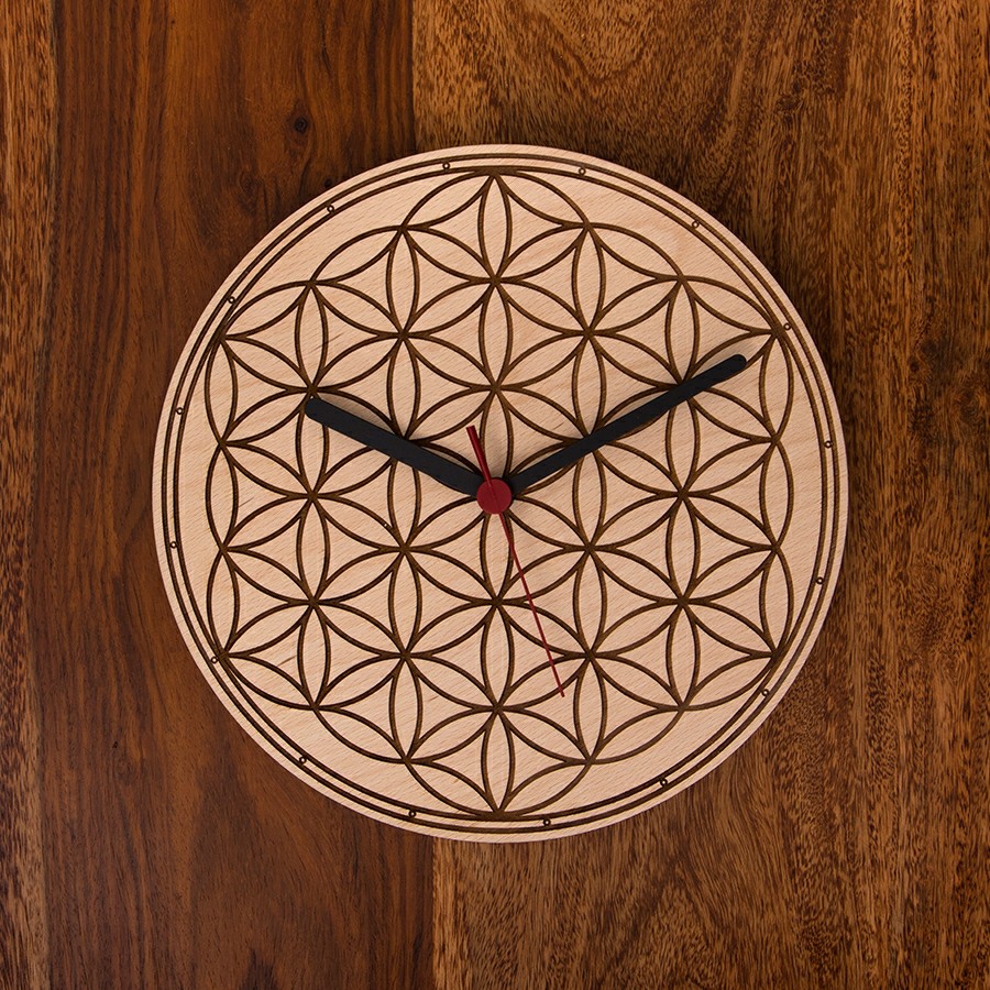 Wanduhr Blume des Lebens Lifestyle Holzschmuck aus Naturholz