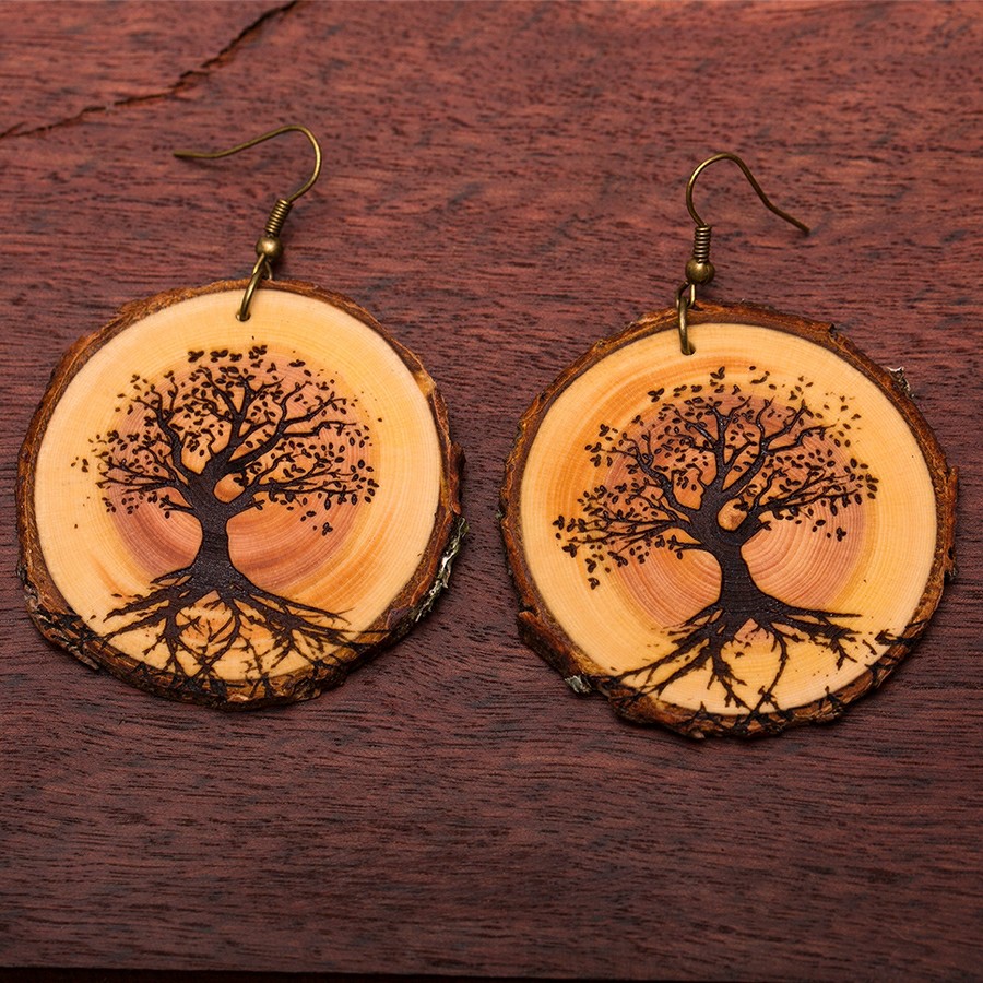 Baum des Lebens Ohrringe Holzschmuck aus Naturholz