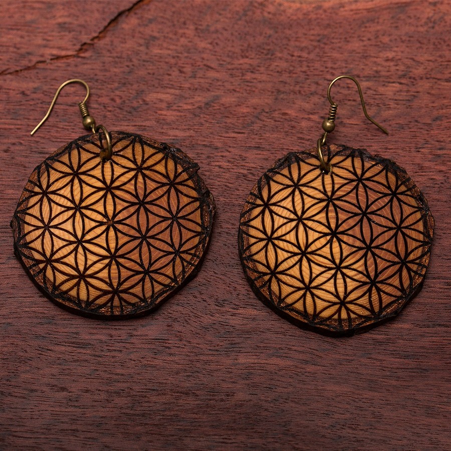 Blume des Lebens Ohrringe Holzschmuck aus Naturholz