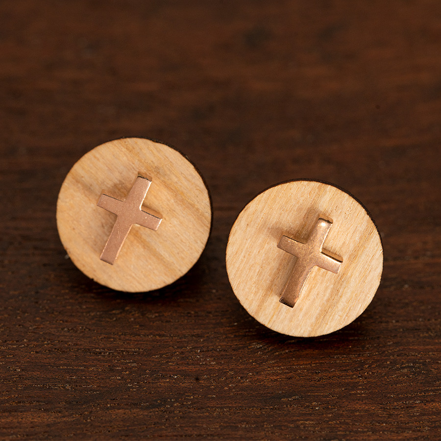 Kreuz Ohrstecker Holzschmuck aus Naturholz