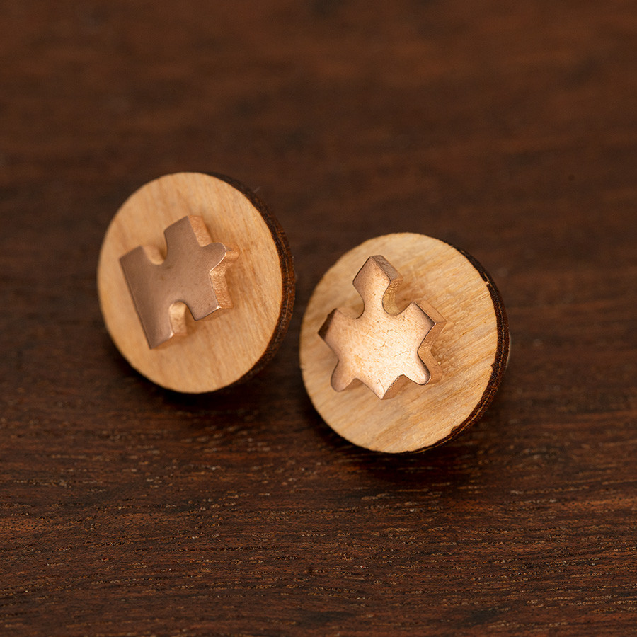 Puzzle Ohrstecker Holzschmuck aus Naturholz