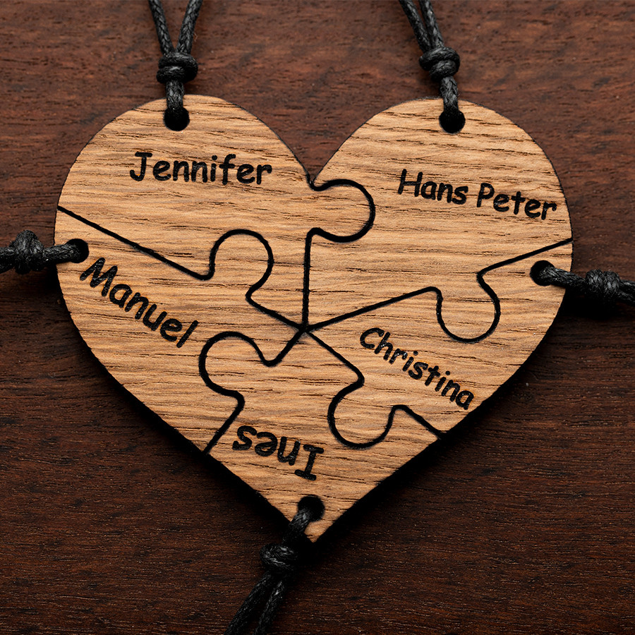 Herzpärchen für Fünf Holz Kristall aus Holz und Harz / Resin, Schmuck / Halsketten