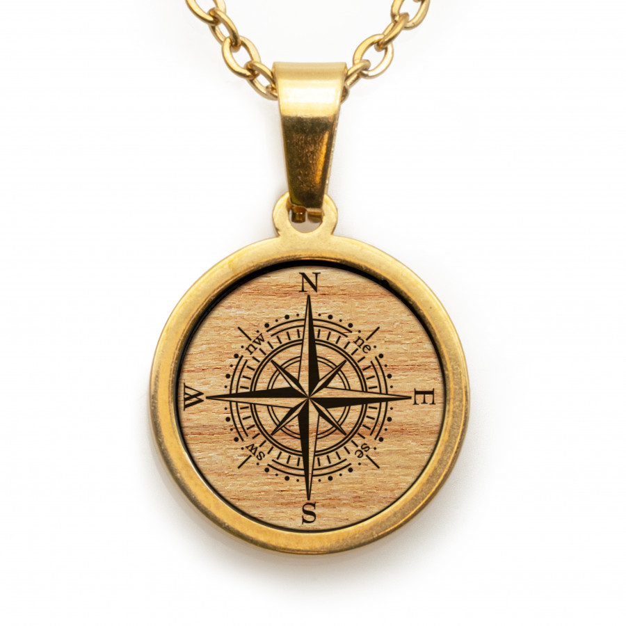 Kompass Kette Holzschmuck aus Naturholz