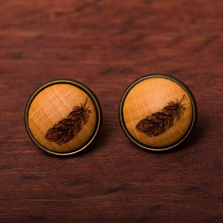 Feder Ohrstecker Holzschmuck aus Naturholz