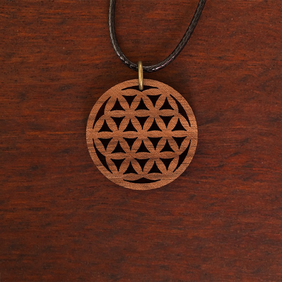 Blume des Lebens klein Nuss Kette Holzschmuck aus Naturholz