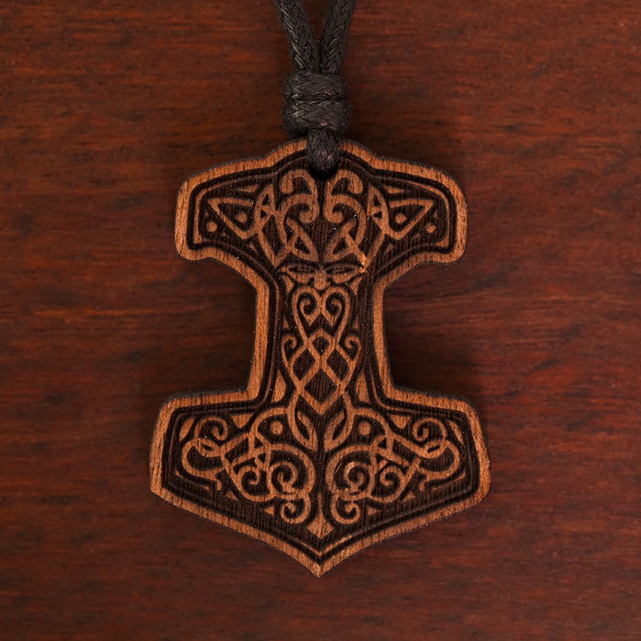 Thors Hammer Kupfereiche Kette Holzschmuck aus Naturholz