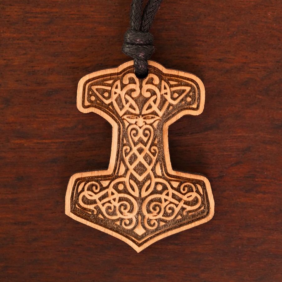 Thors Hammer Buche Kette Holzschmuck aus Naturholz