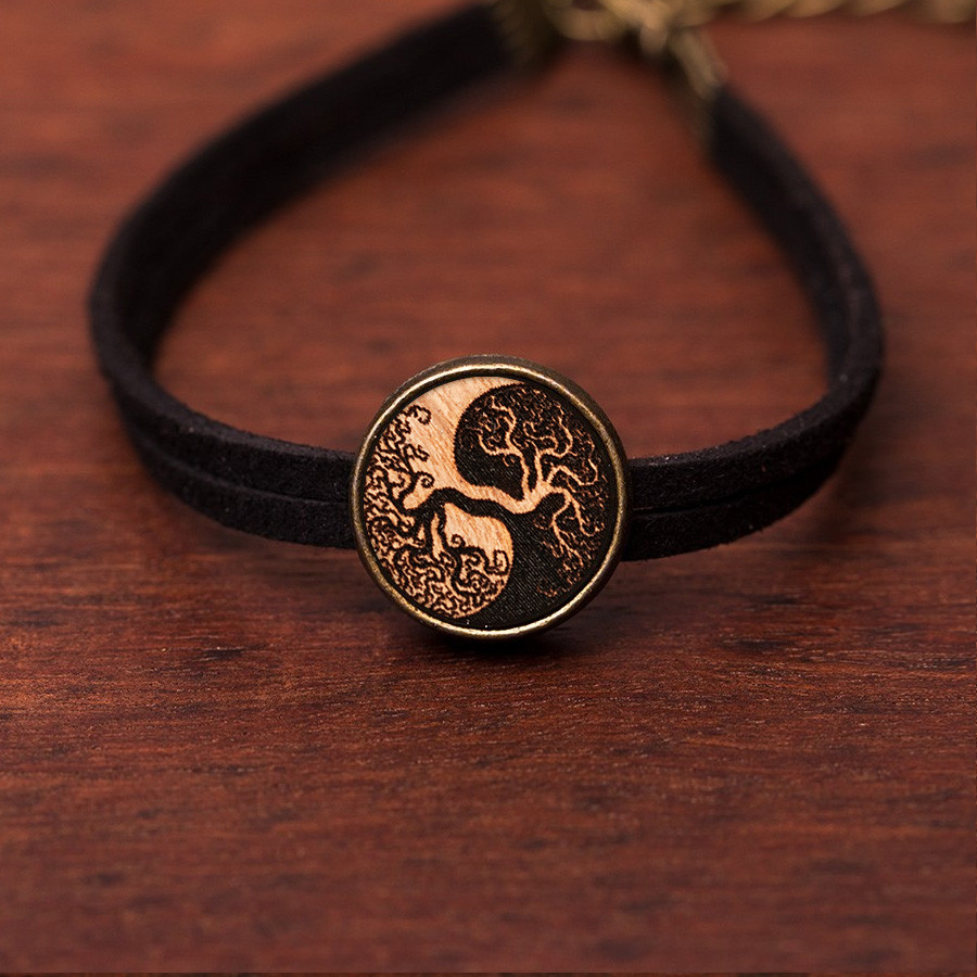 Baum des Lebens Yin Yang Armkette Holzschmuck aus Naturholz