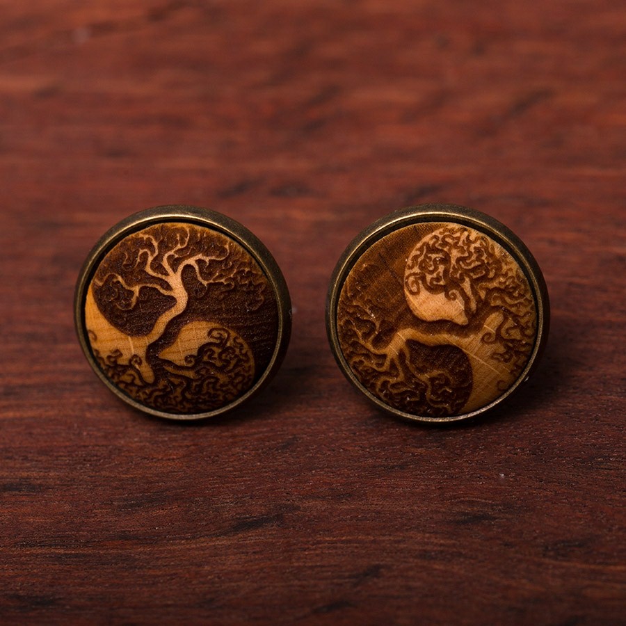 Baum des Lebens Yin Yang Ohrstecker Holzschmuck aus Naturholz