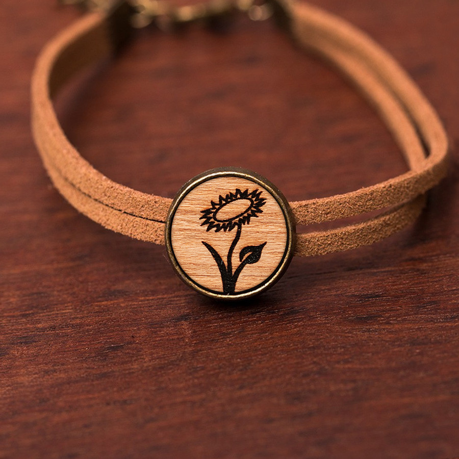 Vegan Blume Armkette Holzschmuck aus Naturholz