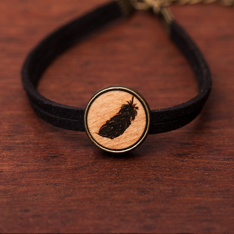 Feder Armkette Holzschmuck aus Naturholz